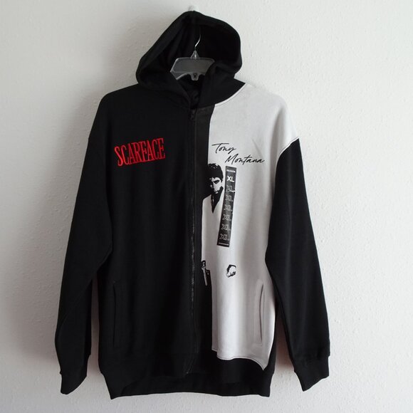 Scarface Full Zip Hoodie Men's Size XL Black White Tony Montana Mobster Jacket - Picture 2 of 11